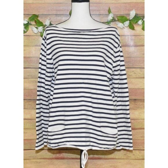 Talbots Black & White Striped Popover Sweater Size 1X Drawstring Lightweight - Picture 1 of 11